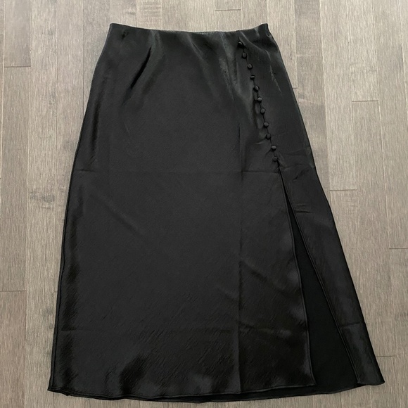 Victoria's Secret Dresses & Skirts - Victoria's Secret Black Side Slit Button Front Satin Midi Skirt